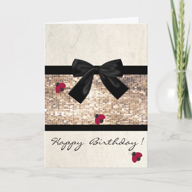 Cute Girly Ladybugs,Sequins,Bow  ,Birthday Card (Front)