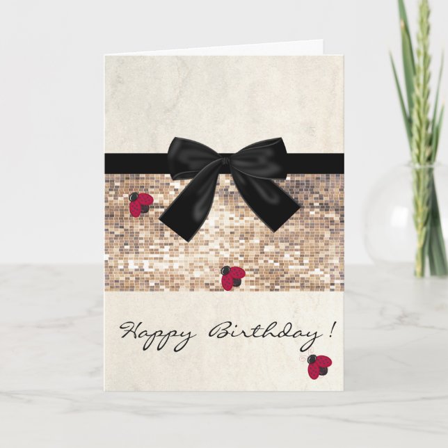 Cute Girly Ladybugs,Sequins,Bow  ,Birthday Card (Front)