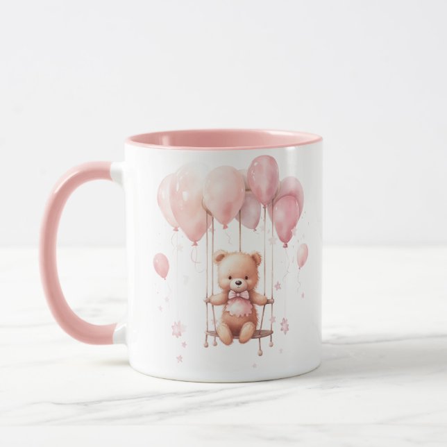 Cute girly little teddy bear with balloons  mug (Left)