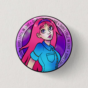 Cute Girly Love Pink Anime Girl 1 Inch Round Button