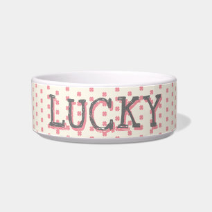Cute Girly Lucky Pink Clover Pattern Name Bowl