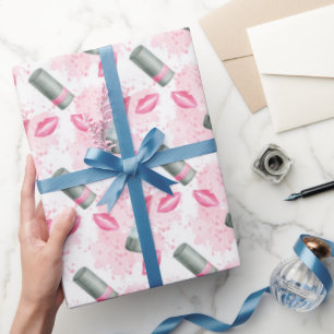 Cute girly makeup and kisses party wrap wrapping paper