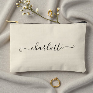 Cute Girly Minimalist Custom Name Natural White Accessory Pouch