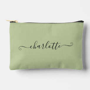 Cute Girly Minimalist Custom Name Sage Green Accessory Pouch