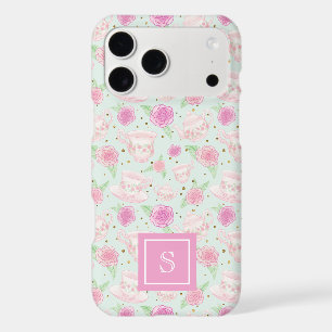 Cute Girly Mint Gold Tea Party Monogram