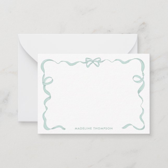 Cute Girly Mint Green Bow Ribbon Frame Card (Front)