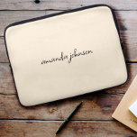 Cute Girly Modern Beige Monogram Cursive Full Name Laptop Sleeve<br><div class="desc">A girly cursive monogram design on a beige background.</div>