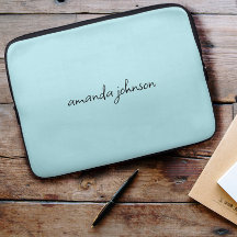 Cute Girly Modern Blue Monogram Cursive Full Name