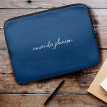 Cute Girly Modern Blue Monogram Cursive Full Name