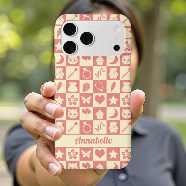 Cute Girly Modern Pink Chequered Icons Pattern (Creator Uploaded)