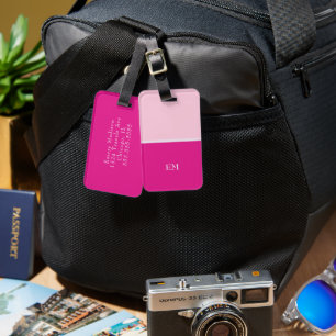 Cute Girly Modern Pink Monogrammed Initials Luggage Tag