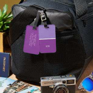 Cute Girly Modern Purple Monogrammed Initials Luggage Tag
