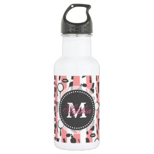 Cute girly  monogram cosmetics stripes pattern 532 ml water bottle