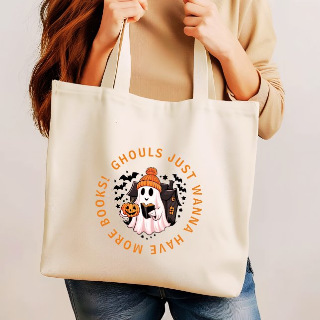 Cute Girly Monogram Halloween Book Lovers  Large Tote Bag (Creator Uploaded)