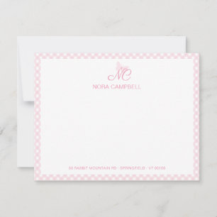 Cute Girly Monogram Name Baby Pink Gingham Checks Card
