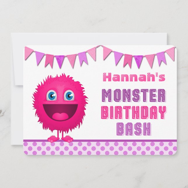 Cute Girly Monster Birthday Bash Invitation (Front)