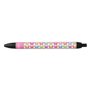 Cute Girly Multicolor Rainbow Butterflies Name Black Ink Pen