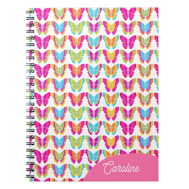 Cute Girly Multicolor Rainbow Butterflies Name Notebook (Front)