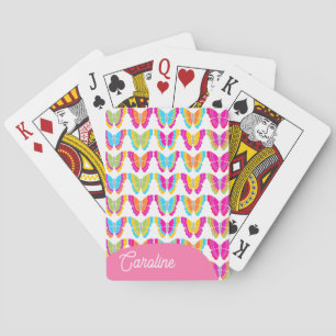 Cute Girly Multicolor Rainbow Butterflies Name Playing Cards