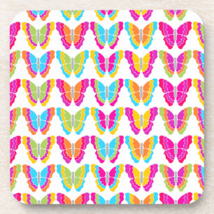Cute Girly Multicolor Rainbow Butterfly Pattern  Coaster