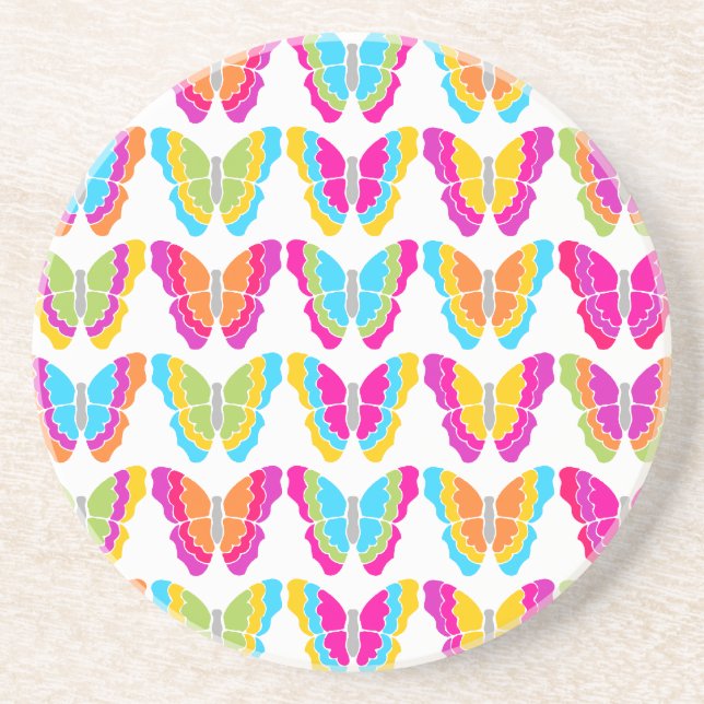 Cute Girly Multicolor Rainbow Butterfly Pattern  Coaster (Front)