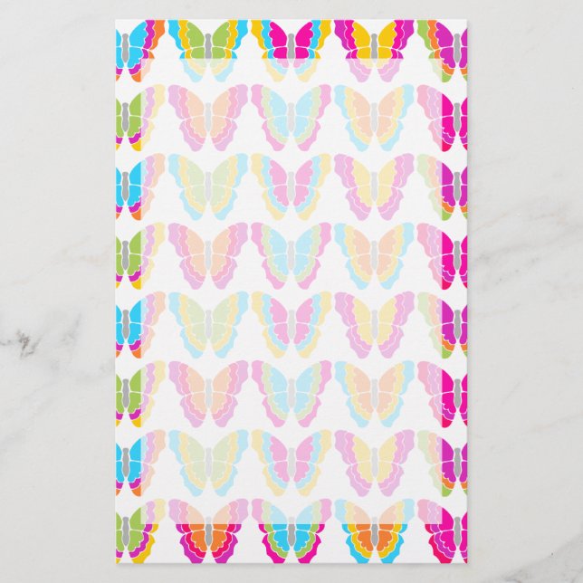 Cute Girly Multicolor Rainbow Butterfly Pattern  Stationery (Front)