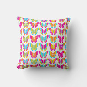 Cute Girly Multicolor Rainbow Butterfly Pattern Throw Pillow
