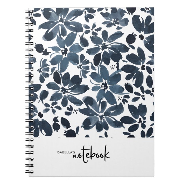 Cute Girly Navy Floral Cover Notebook (Front)