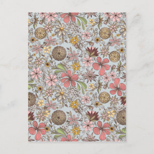 Cute Girly Old Rose Pink Floral Doodles Design Holiday Postcard