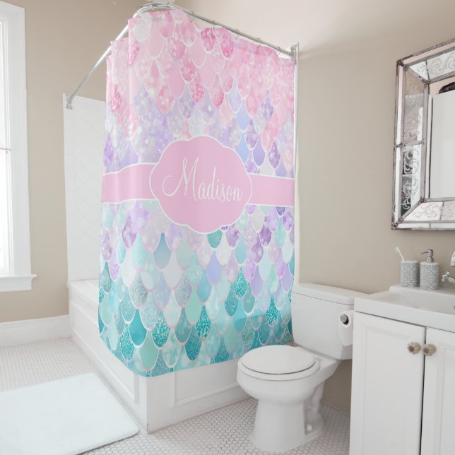 Cute Girly Ombre Mermaid Pattern Monogrammed (In Situ)