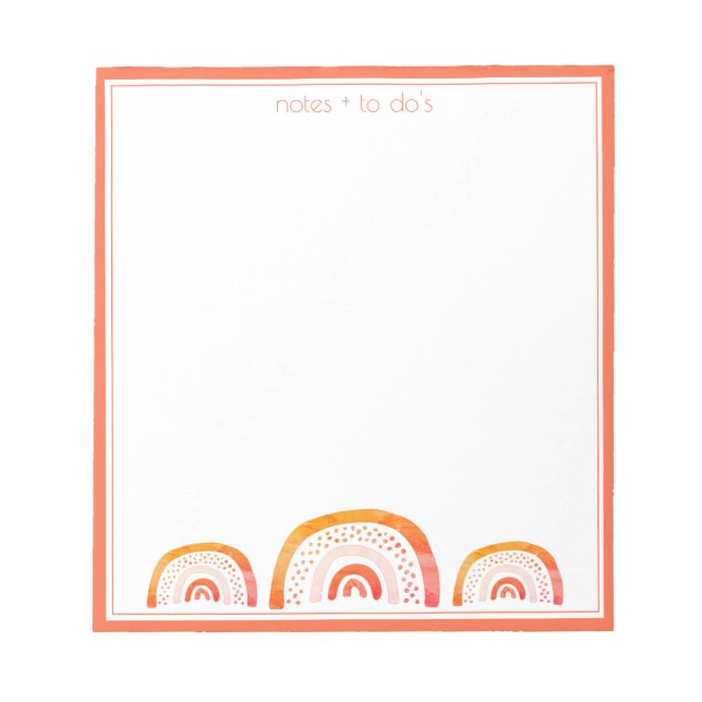 Cute Girly Orange Watercolor Rainbow Personalized Notepad (Front)