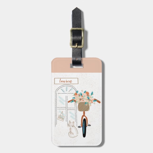 Cute Girly Paris Cafe Vacation Luggage Tag (Front Vertical)