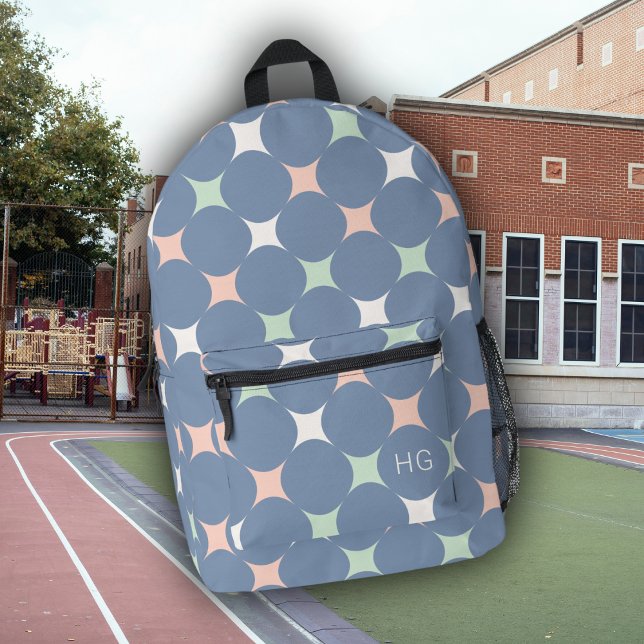 Cute Girly Pastel Blue Monogram Initials Printed Backpack (Creator Uploaded)