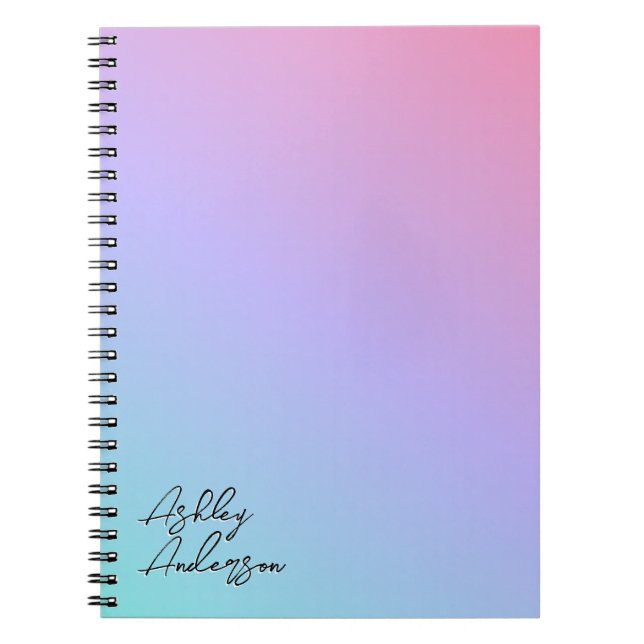 Cute Girly Pastel Blue Purple Pink Monogram Name Notebook (Front)