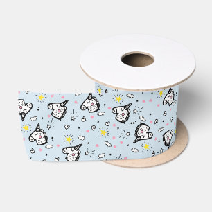 Cute Girly Pastel Blue Whimsical Unicorn Pattern Satin Ribbon