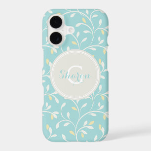 Cute girly pastel mint floral pattern monogram