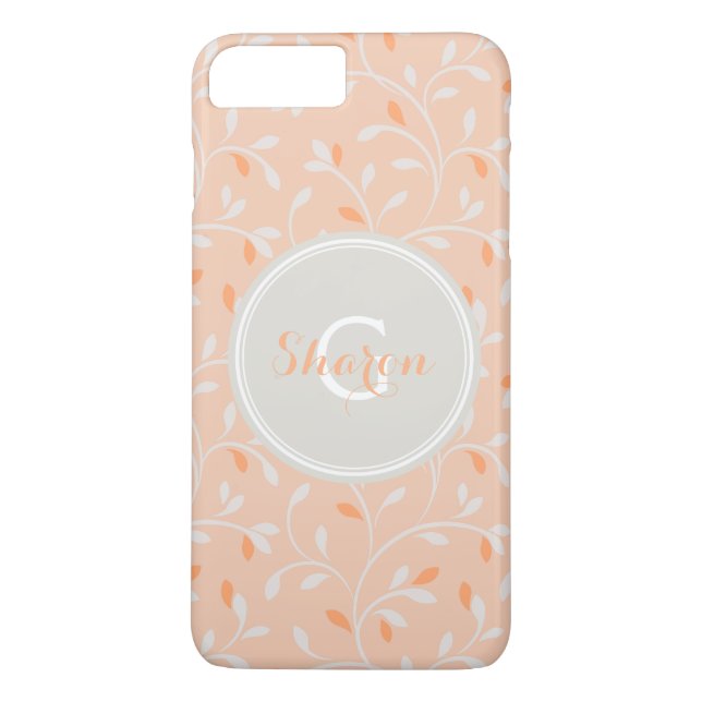 Cute girly pastel orange floral pattern monogram Case-Mate iPhone case (Back)