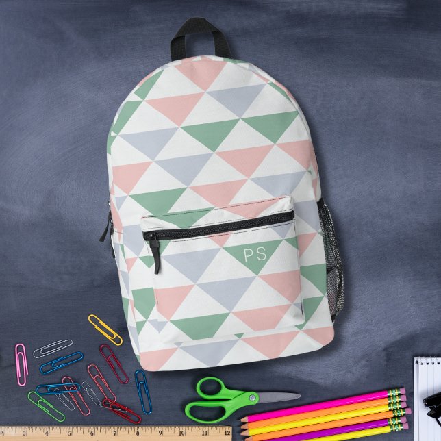 Cute Girly Pastel Pink and Green Monogram Initials Printed Backpack (Creator Uploaded)