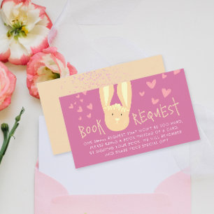 Cute Girly Pastel Pink Book Request Baby Bunny Enclosure Card