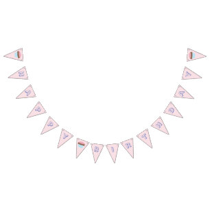 Cute Girly Pastel Pink Cupcake Happy Birthday Bunting Flags