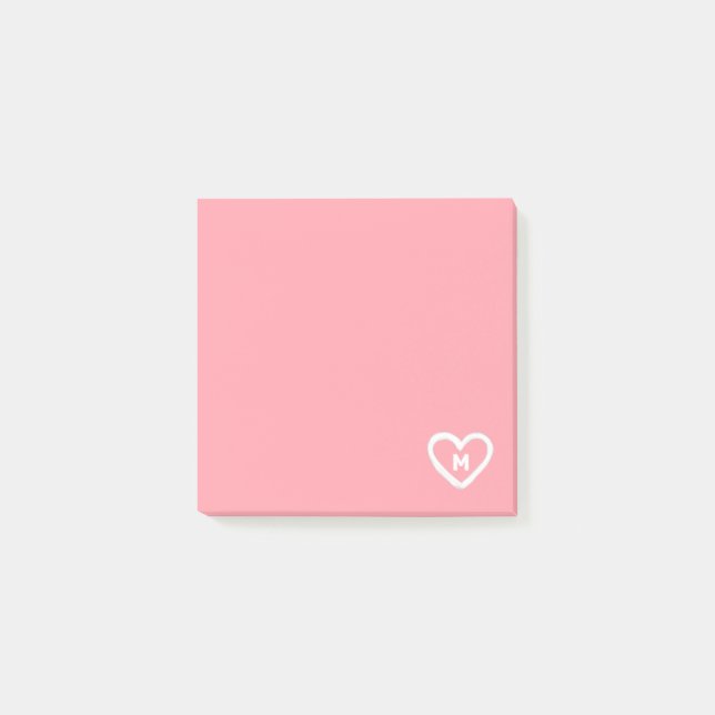 Cute Girly Pastel Pink Heart Monogram Initial Post-it Notes (Front)