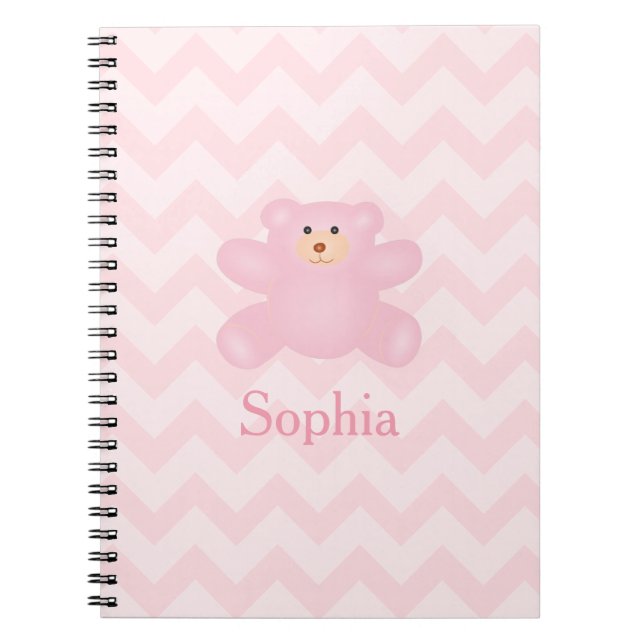 Cute Girly Pastel Pink Teddy Bear Notebook (Front)