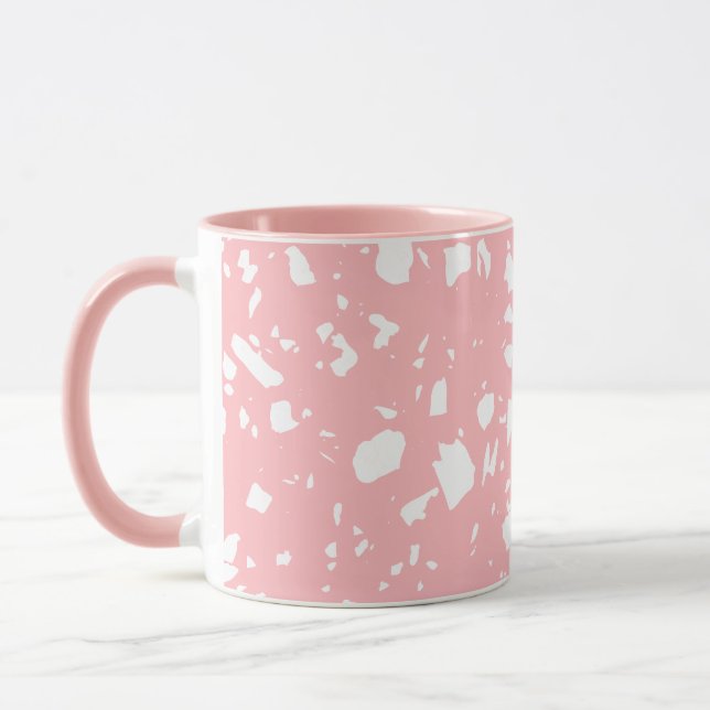 Cute Girly Pastel Pink White Abstract Terrazzo  Mug (Left)