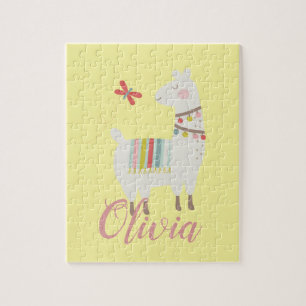 Cute Girly Pastel Rainbow Llama Personalized Kids Jigsaw Puzzle