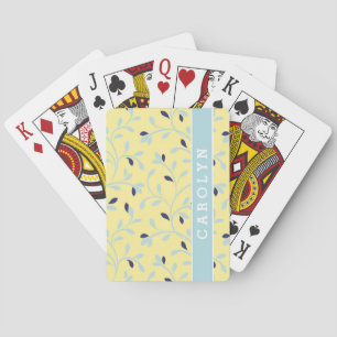 Cute girly pastel yellow floral pattern monogram playing cards