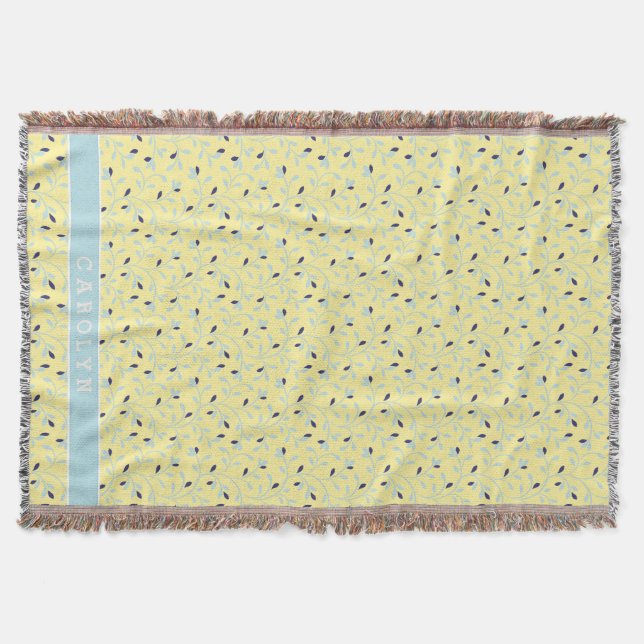 Cute girly pastel yellow floral pattern monogram throw blanket (Front)