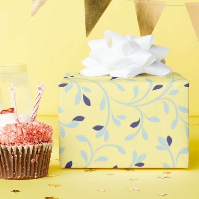 Cute girly pastel yellow floral pattern monogram wrapping paper (Birthday Party)