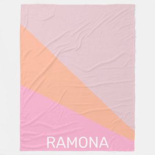 Cute Girly Peach Coral Pink Geometric Monogram Fleece Blanket