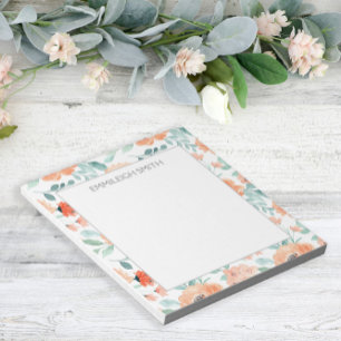 Cute Girly Peach Flowers Green Leaves Notepad