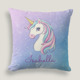 Cute Girly Personalised Magical Unicorn  Throw Pillow